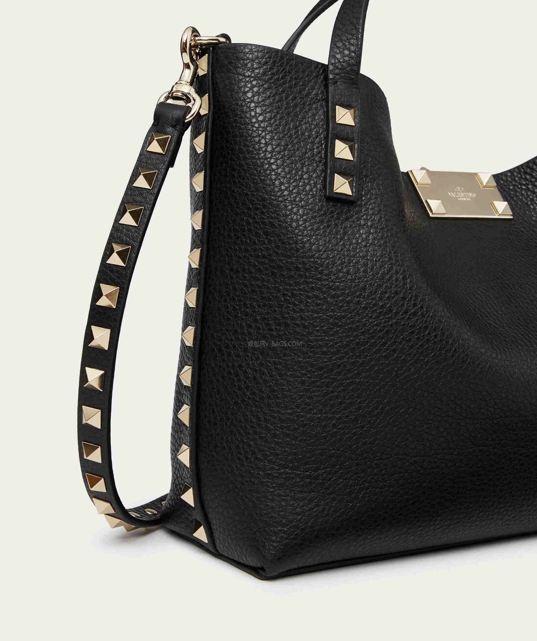 Valentino Garavani Rockstud Tote Bag in Black Grainy Calfskin